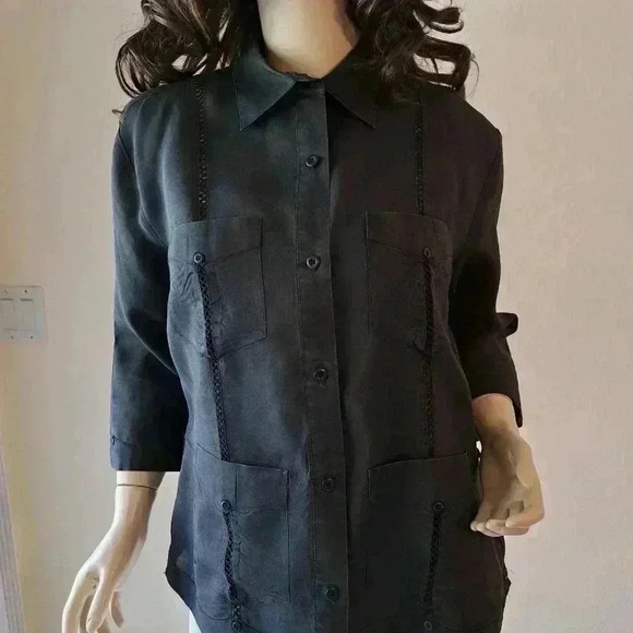 Linen BLOUSE J.M.P. Black L - Picture 3 of 10